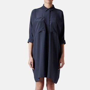 tops shop  boutique Navy silk tunic button down Shirt dress US Size :2